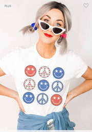 SALE!! 30 GT-I {Peace Out} White Peace Sign and Smiles Graphic Tee PLUS SIZE 1X 2X 3X