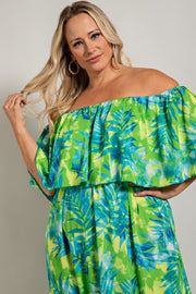 SALE!! LD-B {Waiting On Love} Green/Blue Leaf Print Maxi Dress PLUS SIZE 1X 2X 3X