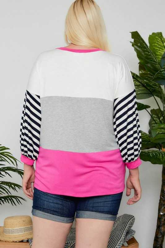 SALE!! 31 CP {Mind Your Manners} H. Grey Fuchsia Striped Top PLUS SIZE XL 2X 3X