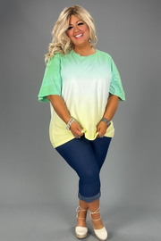 95 PSS-M {The Only Way} Mint/Yellow Dip Dye Top PLUS SIZE 1X 2X 3X