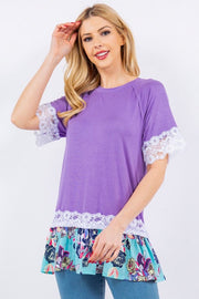 18 CP-C {Surprise Waiting} Lilac/Lace Top w/Floral Hem PLUS SIZE XL 2X 3X