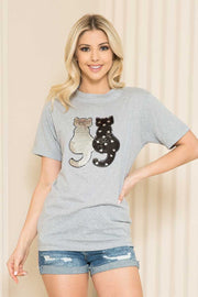 SALE!! 90 GT-M {Glitzy Kitty} Grey Sequin Cat Top PLUS SIZE 1X 2X 3X