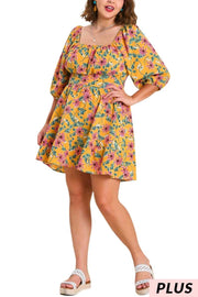 SALE!! 45 PSS-A {Lovely Blossoms} UMGEE Mustard Floral Dress PLUS SIZE XL 1X 2X