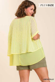 40 CP-A {Lemoncello} Umgee Yellow Swiss Dot Chiffon Top PLUS SIZE XL 1X 2X