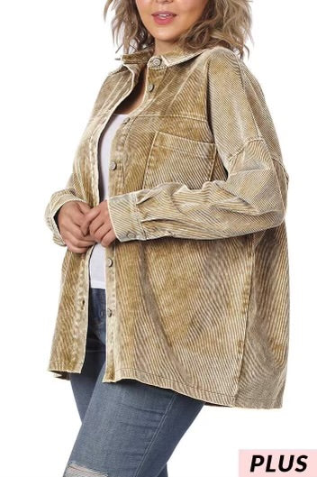 SALE! 23 OT-Y {Corduroy Cutie} Khaki Corduroy Shacket PLUS SIZE 1X 2X 3X