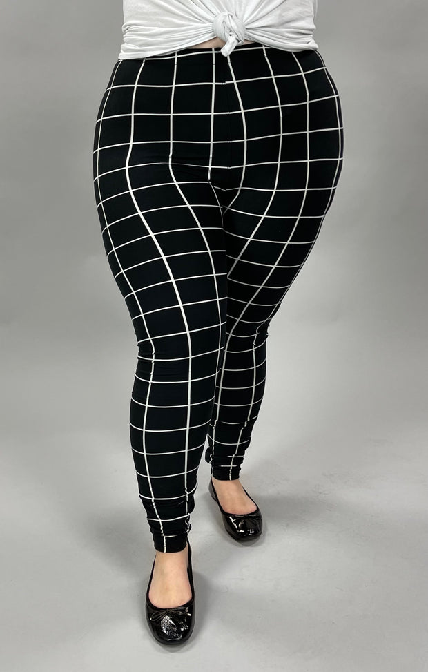 LEG-R {On Another Page} Black Checkered Leggings EXTENDED PLUS SIZE 3X/5X