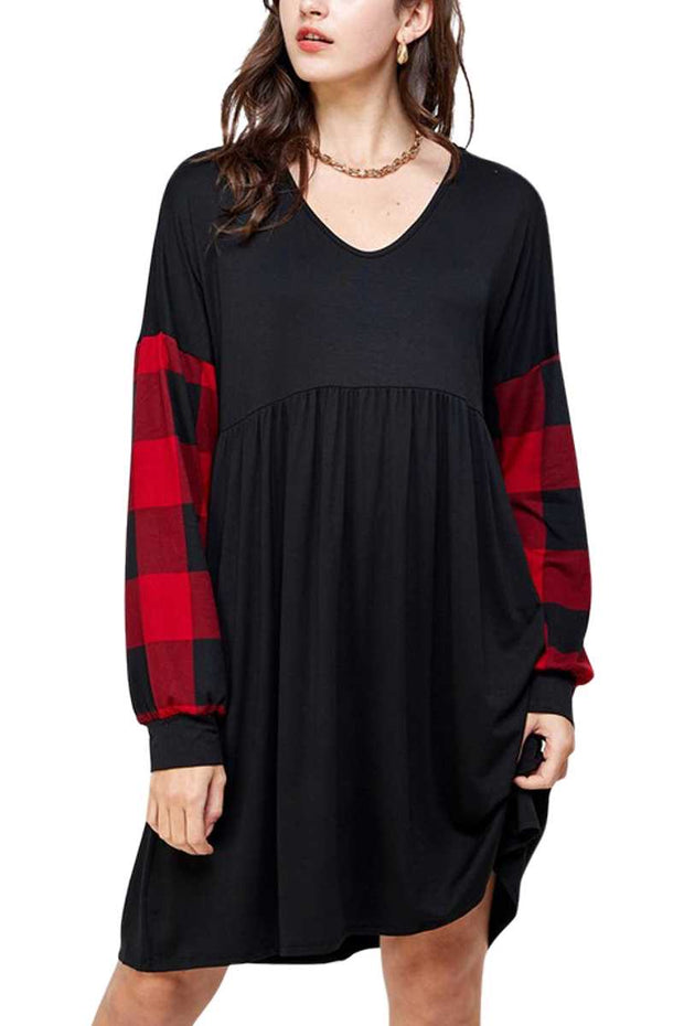 SALE! 37 CP-E {Know Your Worth}  Black Red Plaid Babydoll Tunic PLUS SIZE XL 2X 3X