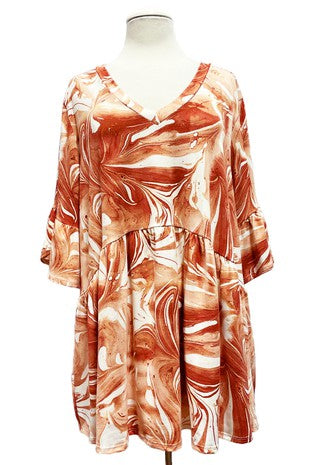 SALE!! 27 PSS {Know Me Well} Rust Marbled Print Babydoll Top EXTENDED PLUS SIZE 3X 4X 5X