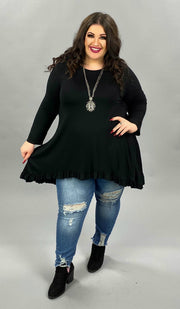 SALE!! 35 SQ-A {Night On The Town} Black Hi-Low Ruffle Hem Tunic PLUS SIZE XL 2X 3X