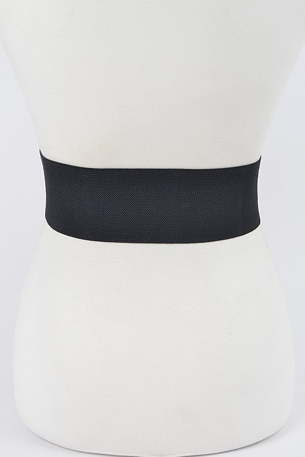 BELTS {GO} Black Stretch Belt w/Gold EXTENDED PLUS SIZE