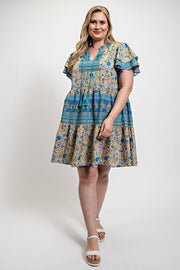 SALE!! 24 PSS {Stay In The Sun} Blue Floral Tiered Dress PLUS SIZE XL 1X 2X