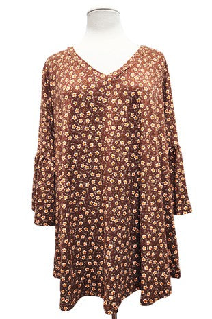 24 PQ {Blooming Out} Brown/Orange Daisy Print Top EXTENDED PLUS SIZE XL 2X 3X 4X 5X