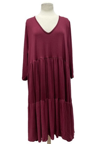 SALE!! 16 SQ-I {Love Without Limits} Burgundy V-Neck Tiered Dress PLUS SIZE XL 2X 3X