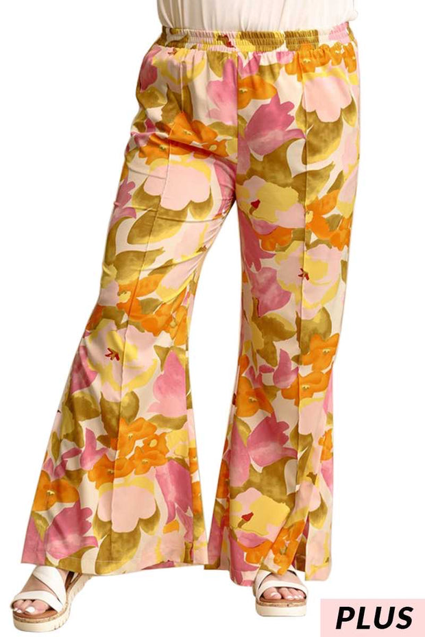 SALE!! BT-A {Twirl Around} Pink Floral Palazzo Pants  PLUS SIZE XL 1X 2X