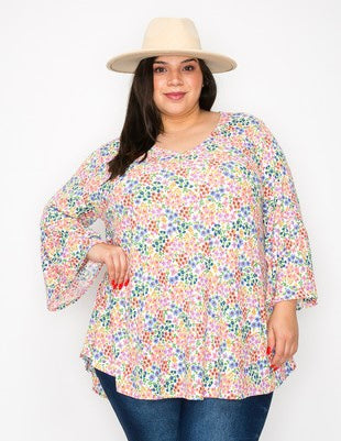 89 PQ {Absolute Beauty} Multi-Color Floral Ribbed Top EXTENDED PLUS SIZE 3X 4X 5X