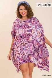 SALE!! 33 PSS-D {The Stylish One} Umgee Purple Swirl Tunic Kaftan PLUS SIZE XL/1X  1X/2X