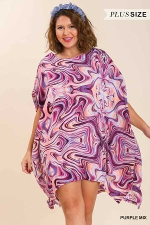 33 PSS-D {The Stylish One} Umgee Purple Swirl Tunic Kaftan PLUS SIZE XL/1X  1X/2X