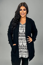 14 OT {First Class Flair} Black Sweater Duster w/Pockets PLUS SIZE 1X 2X 3X