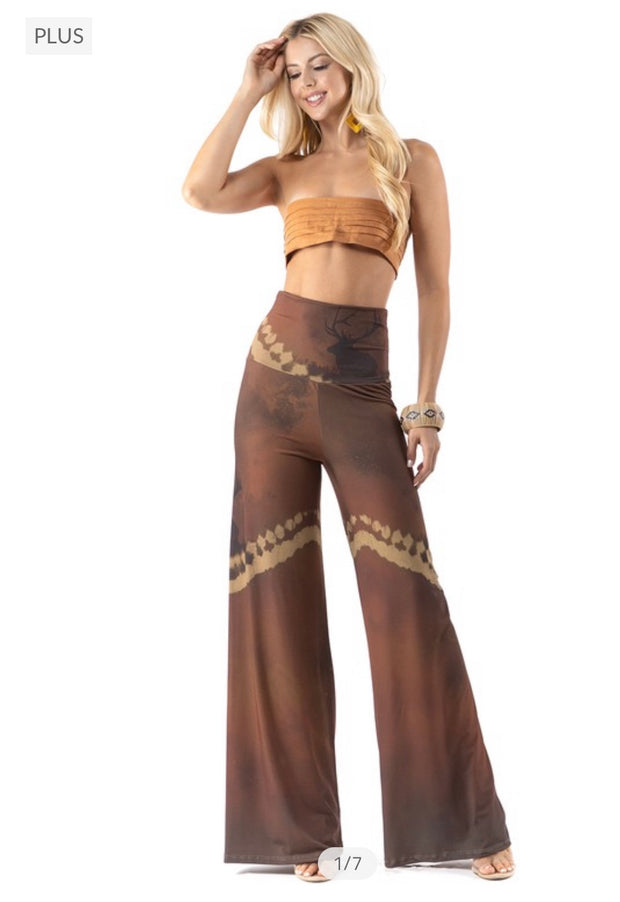 SALE! BT-A {Deer Tracks} Brown Deer Print Palazzo Pants PLUS SIZE 1X 2X 3X