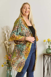 SALE!! 11 OT-H {Tangible Love} Mint Leopard Print Kimono PLUS SIZE XL 2X 3X