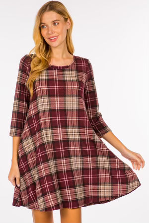 60 PQ-Z {Plaid Frenzy} Burgundy Plaid Dress PLUS SIZE 1X 2X 3X