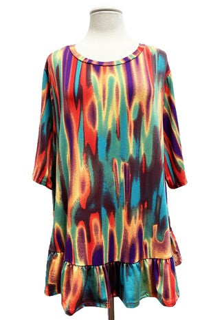 SALE!! 12 PSS {Somebody To Love}  Multi-Color Print Ruffle Hem Top  PLUS SIZE 1X 2X 3X 4X 5X 6X