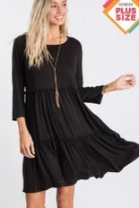 85 SQ {Your Dream Girl} Black Tiered Round Neck Dress PLUS SIZE 1X 2X 3X