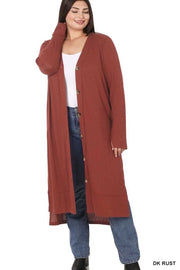 SALE! 24 OT-P {Close To You} Dk. Rust Ribbed Button Up Duster PLUS SIZE 1X 2X 3X