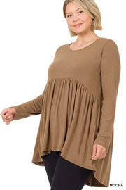 94 SLS-F {Keep It Going} Mocha Babydoll Hi/Low Top PLUS SIZE 1X 2X 3X