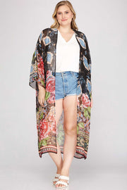 SALE!! 26 OT-A {A Beautiful World} Black Floral Print Kimono PLUS SIZE XL 1X 2X