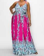 SALE!! LD-G {Searching For Love} Fuchsia Feather Print Dress PLUS SIZE XL 2X 3X