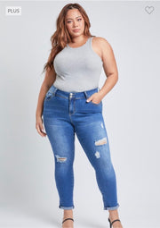 SALE!! LEG-79 {YMI Wanna Betta Butt} Med Blue Ripped Cuffed Ankle Jeans  PLUS SIZE 14 16 18 20