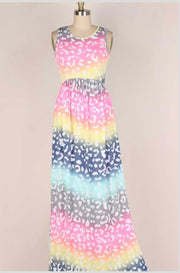 SALE!! LD-Y {Spotted Rainbow}  Multi-Color Long Dress W/Spots PLUS SIZE 1X 2X 3X