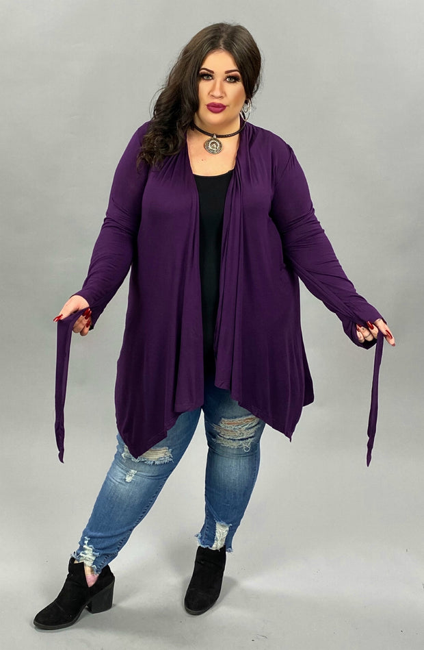 41 OT-D {Careful Heart} Purple Tie Front Cardigan PLUS SIZE XL 2X 3X