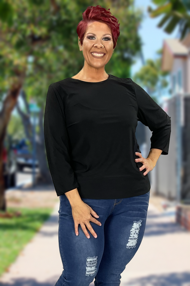 SALE!! 58 SQ-K {Chase The Good} Black Round Neck Top PLUS SIZE 1X 2X 3X