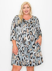 SALE!! 76 PQ-Z [Wild Dreaming} Grey Leopard Print Dress EXTENDED PLUS SIZE 3X 4X 5X