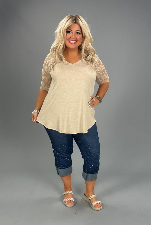 SALE!! 67 CP-E {What You Know} H. Beige V-Neck Lace Detail Top PLUS SIZE 1X 2X 3X