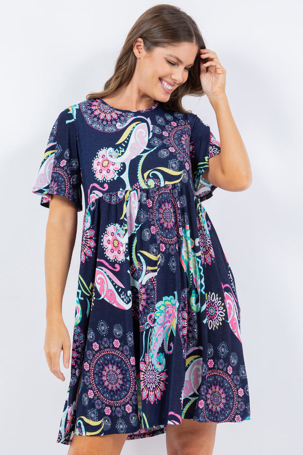 SALE!! 26 PSS {Quite Dashing} Navy/Pink Paisley Babydoll Dress PLUS SIZE 1X 2X 3X