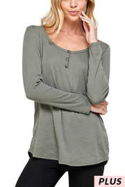 14 SLS {Explain Yourself} Grey Top w/ Buttons PLUS SIZE XL 2X 3X