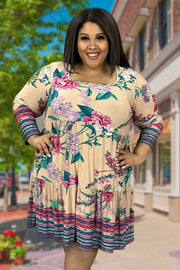 SALE!! 25 PLS-B {Be The Best You} Taupe Floral Tiered Dress PLUS SIZE 1X 2X 3X