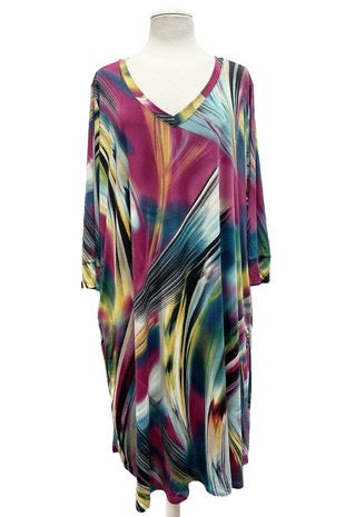 79 PQ-A {Living For This} Multi-Color Print V-Neck Dress EXTENDED PLUS SIZE 3X 4X 5X