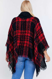 SALE!! OT-A {Secret Obsession} Red Navy Plaid Knit Poncho PLUS SIZE