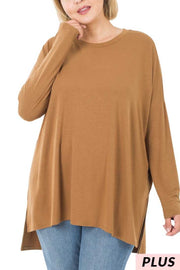 SALE!! 35 SLS-H {Hold Me Near} Deep Camel Long Sleeve Top PLUS SIZE 1X 2X 3X