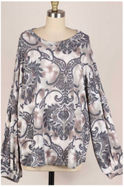 SALE!! 48 PLS-A {Elegant Designs} Mocha Grey Damask Knit Top PLUS SIZE XL 2X 3X