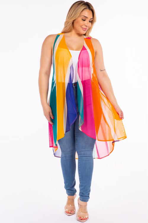 76 OT-A {Untamed} Multi-Color Striped Vest  SALE!! PLUS SIZE 1X/2X 2X/3X