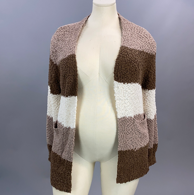 SALE! 35 OT-A {Get Cozy} Mocha Brown Ivory Popcorn Cardigan PLUS SIZE XL 2X 3X