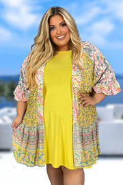 96 OT-U {Cali Inspired} Umgee Muliti-Color Floral Kimono PLUS SIZE XL/1X  1X/2X