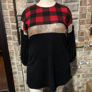 SALE!! 37 CP-E {Peaceful Moment} Red Black Plaid Sequin Tunic PLUS SIZE XL 2X 3X