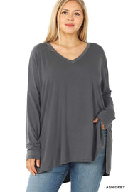 56 SLS-C  {Now & Zen} Ash Grey V-Neck Tunic Plus Size 1X 2X 3X