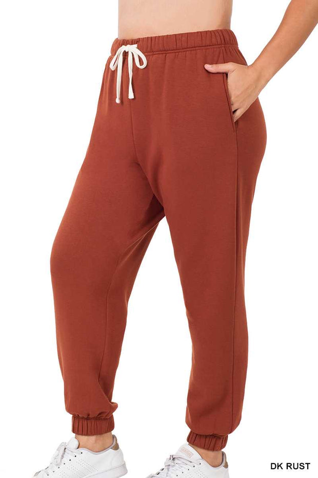 LEG-22 {Simply Cozy} Dk. Rust Fleece Lined Jogging Pants PLUS SIZE 1X 2X 3X